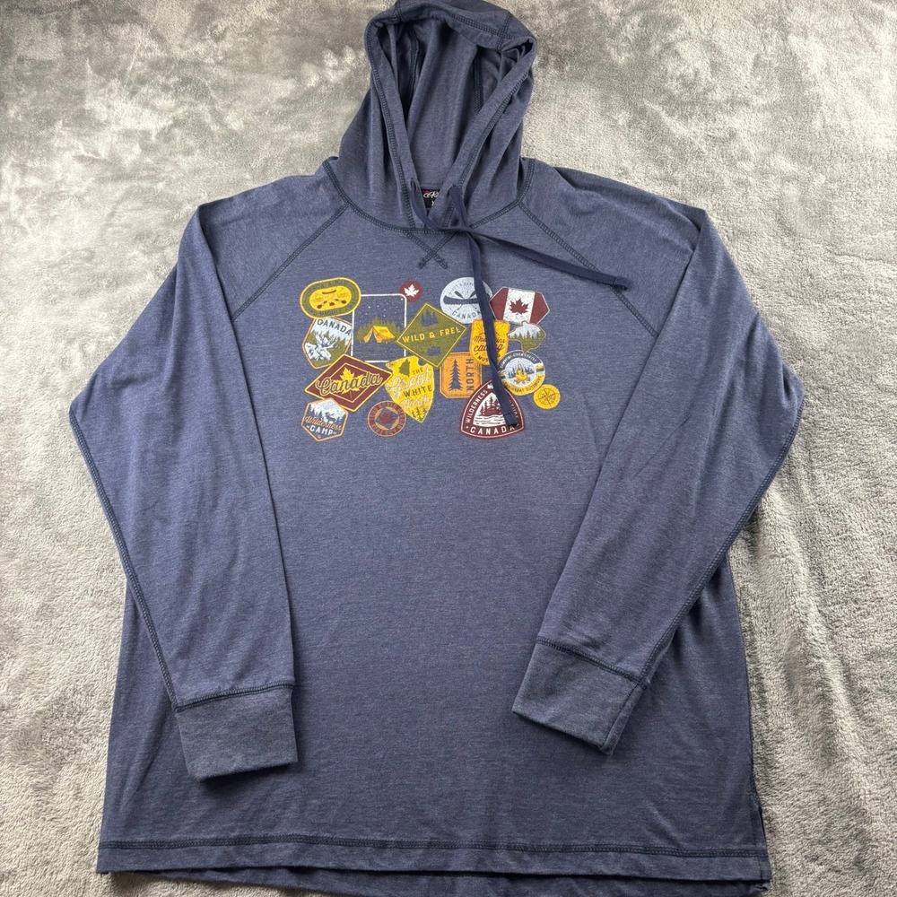 River Wear Canada Patch Graphic Hoodie Size XL Navy Blue‎ Mens Gorpcore Souvenir